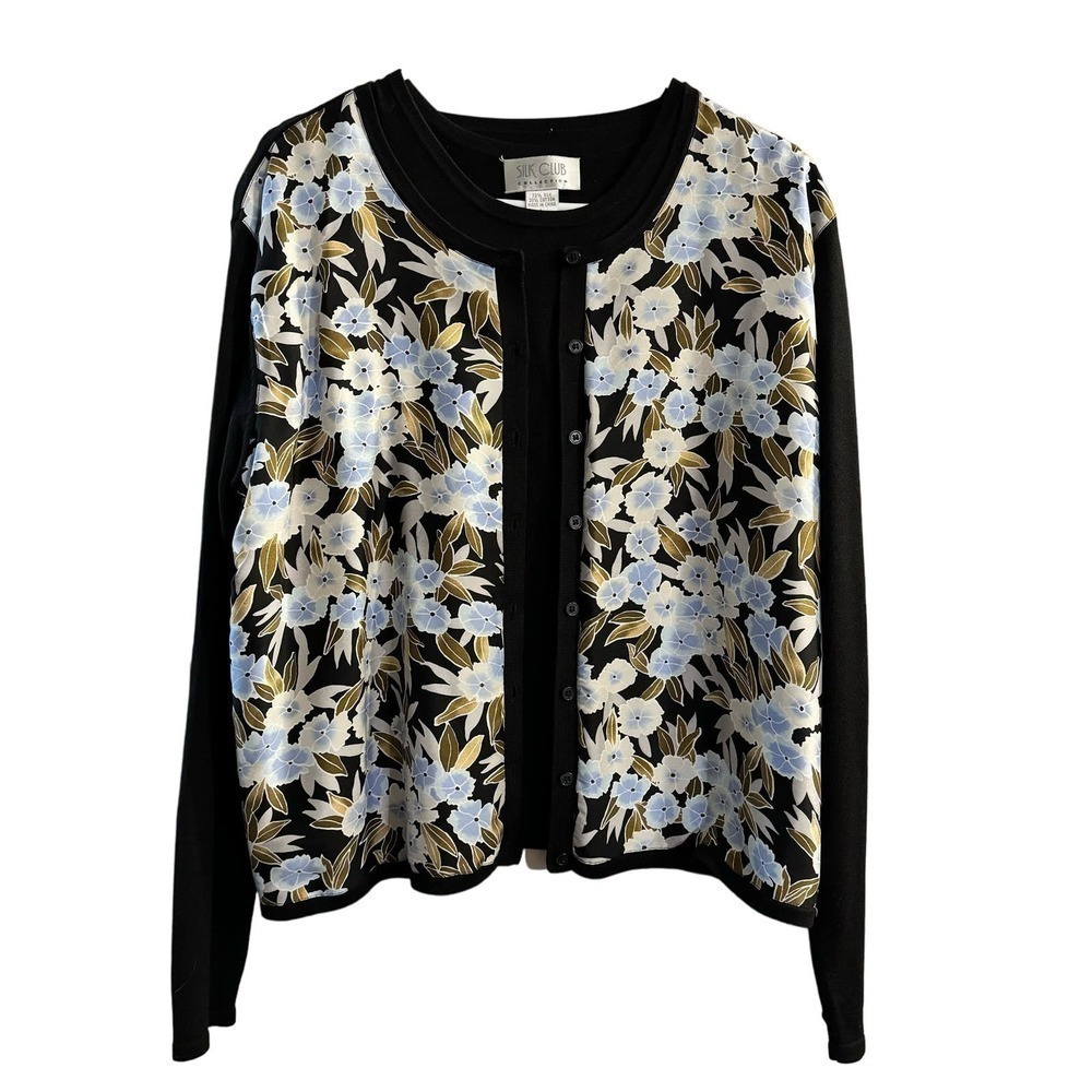Silk Collection Silk Blend Cardigan and Embroidered Tank Set Size Large